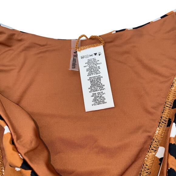 New Vitamin A California High Leg Brown Leopard Animal Swim  Bikini Bottom 12 XL - Picture 5 of 7